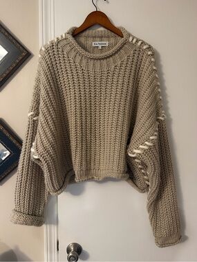 En Saison Chunky Knit Crewneck Sweater - Beige whipstitch